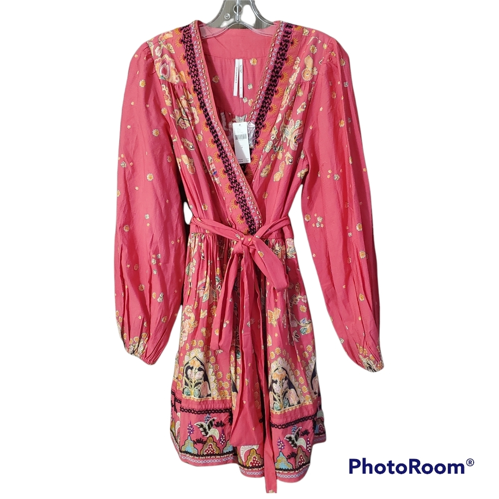 Anthropologie Pink Embroidery Floral Mini Dress